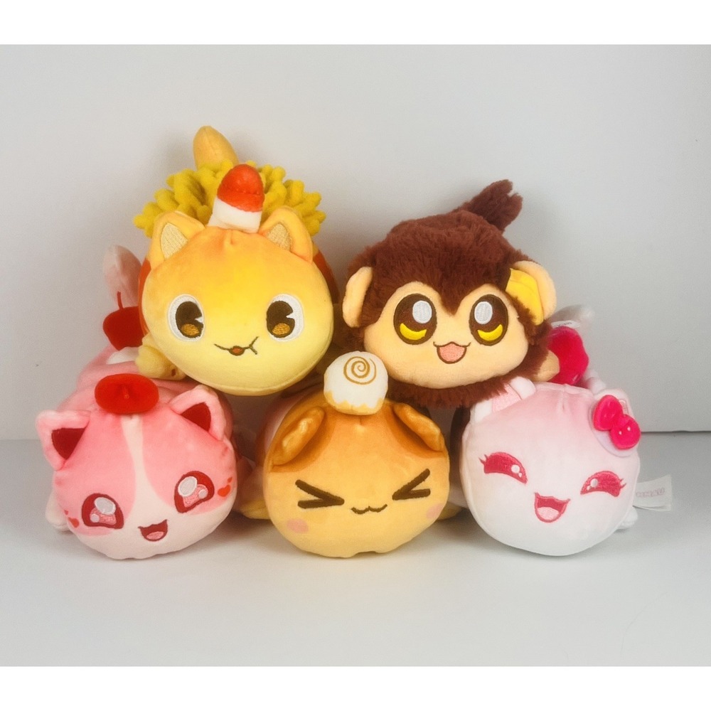 Aphmau MEEMEOWS Plush Cats Lot of 5 Monkey, Cinnamon Roll, French Fry, Cherry